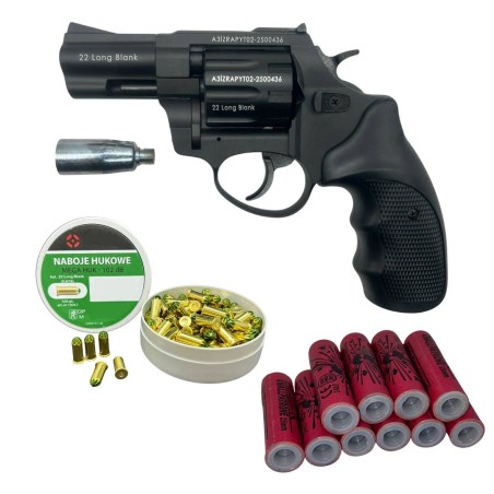 Rewolwer hukowy ZORAKI 6mm CZARNY + 100 naboi MEGA HUK + 10 rac pistoletowych KNALLPATRONEN ZINK