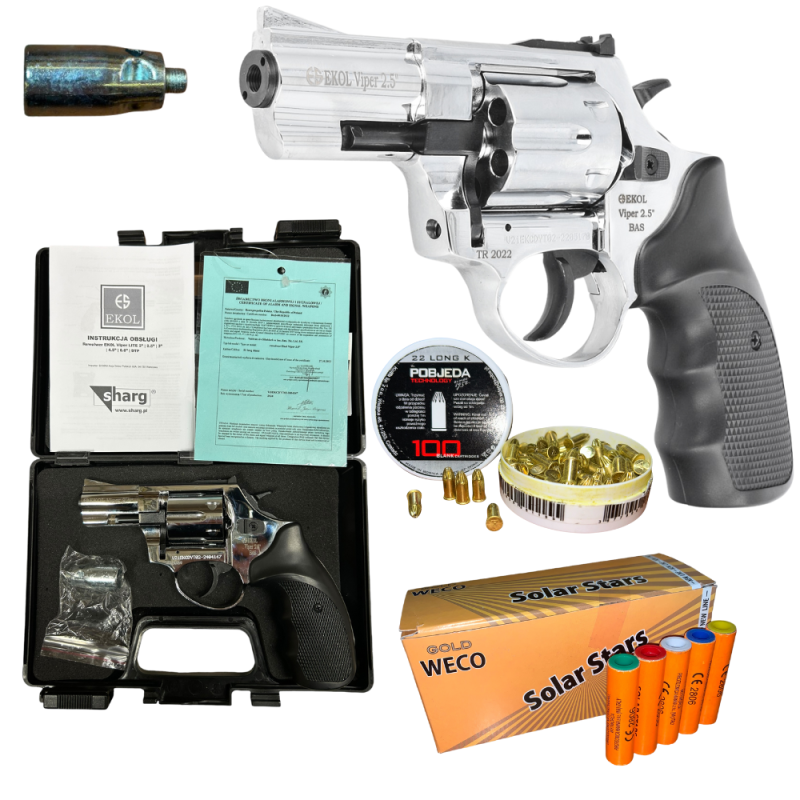 Rewolwer Hukowy 6mm BAS Voltran EKOL Viper 2.5 cala SHINY CHROME + 100 SZTUK AMUNICJI + 50 RAC GWR20 Rewolwer Hukowy 6mm BAS Voltran EKOL Viper 2.5 cala SHINY CHROME + 100 SZTUK AMUNICJI + 50 RAC GWR20