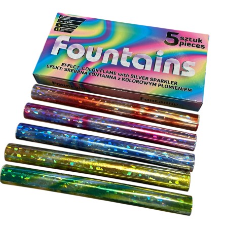 JF100 Fontanna Iskier KOLOROWE FLARY OGNIE BENGALSKIE - 5 sztuk Kategoria F1