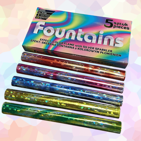 JF100 Fontanna Iskier KOLOROWE FLARY OGNIE BENGALSKIE - 5 sztuk Kategoria F1