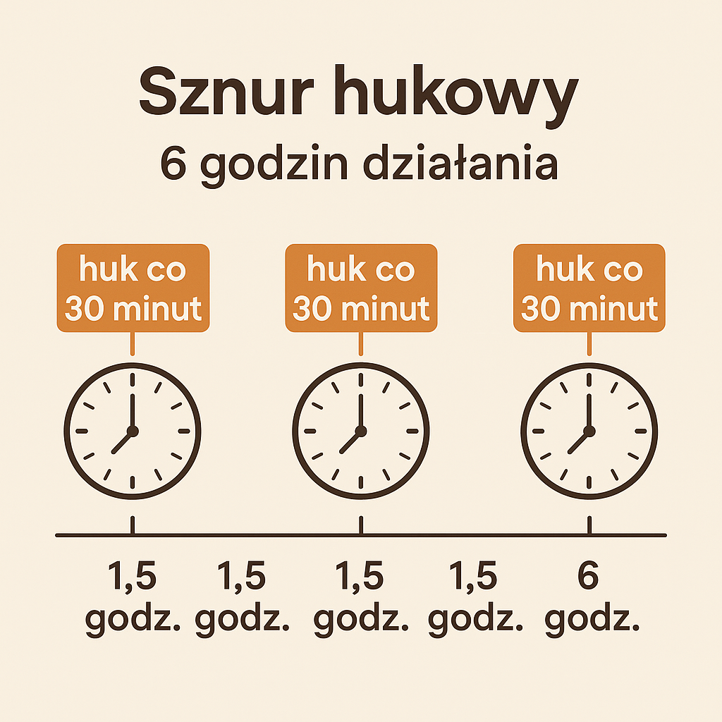 Harmonogram działania sznura hukowego – wybuch co 30 minut przez 6 godzin.