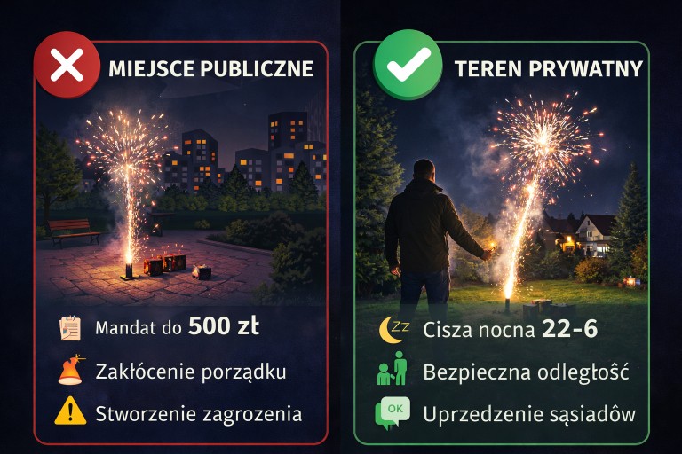 strzelanie petardami miejsce publiczne a teren prywatny przepisy