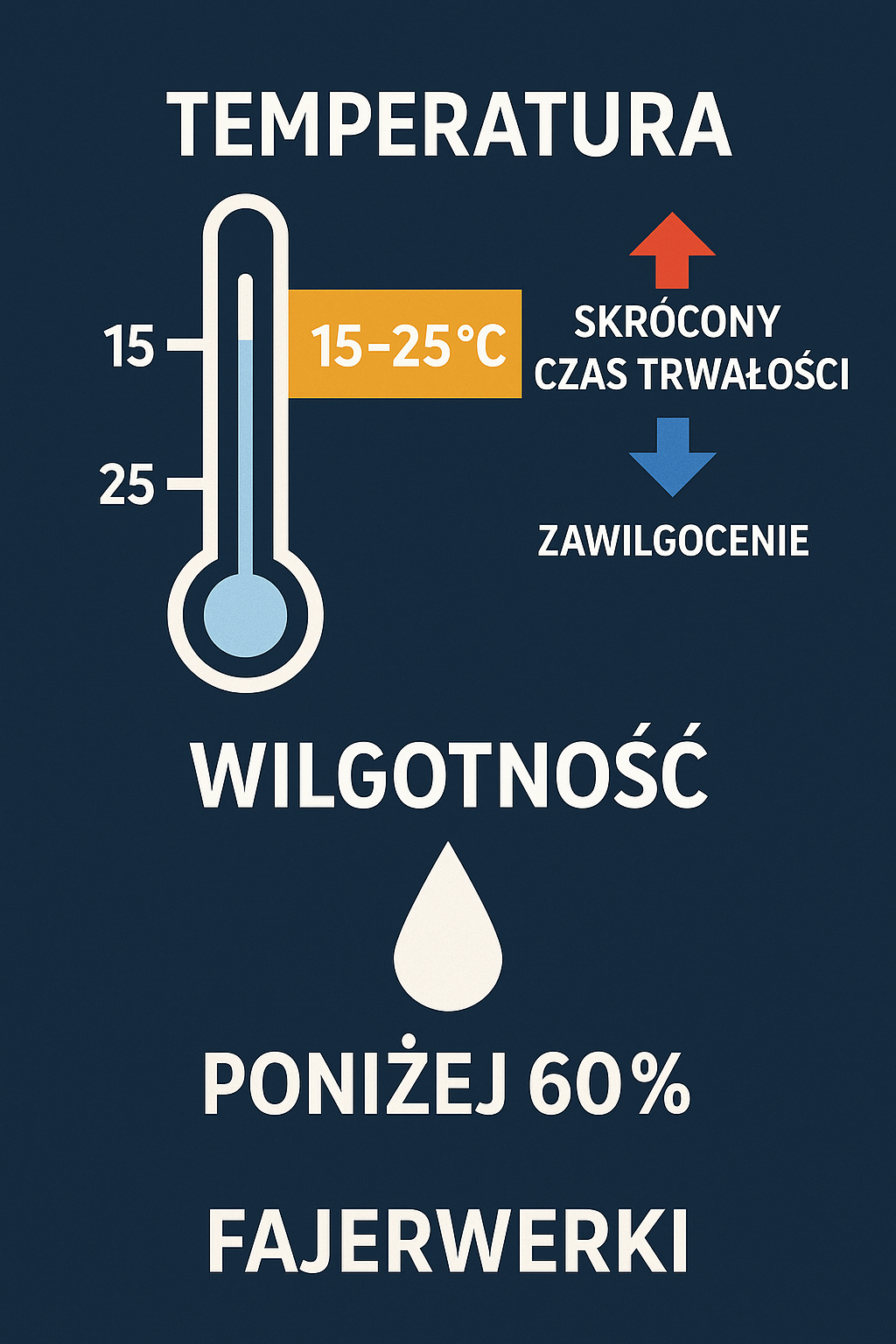 Optymalne warunki przechowywania fajerwerków – temperatura 15–25°C i wilgotność poniżej 60%